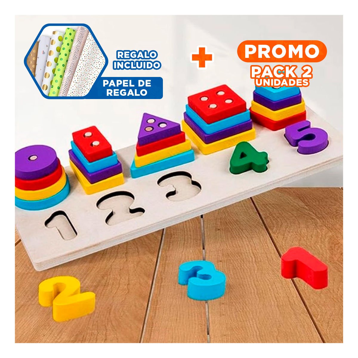 PACK2 JUEGO INTERACTIVO MULTIFUNCIONAL FIGURAS Y NUMEROS YPAPEL REGALO - 1