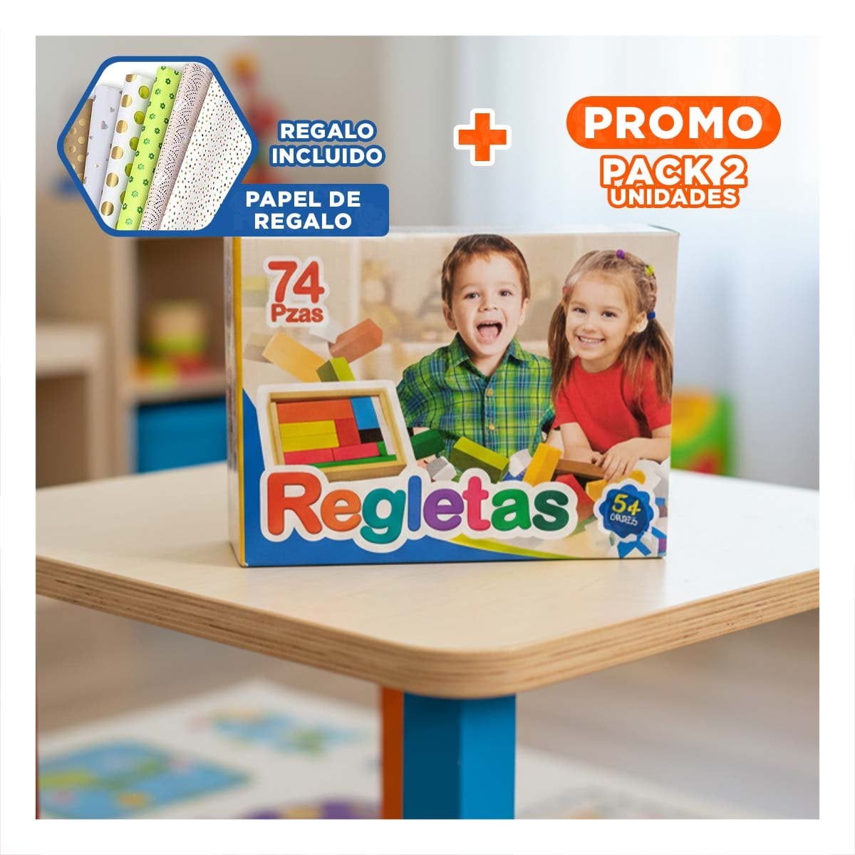 PACK2 REGLETAS MULTICOLOR CON 74 PIEZAS NUMERICAS YPAPEL REGALO - 1