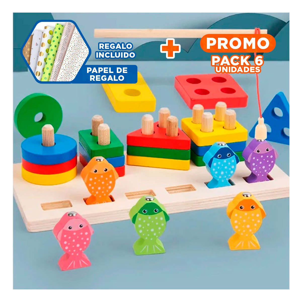 PACK6 ENSAMBLE GEOMETRICO Y PECES CREATIVO DIVERTIDO YPAPEL REGALO - 1