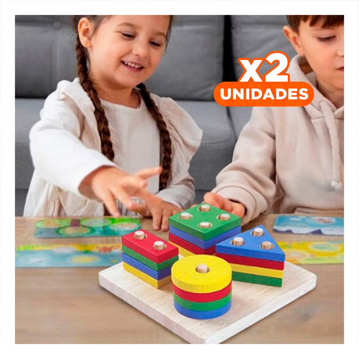 PACK2 JUGUETE DE ENCAJE EDUCATIVO DE 4 FIGURAS MULTICOLOR INTERACTIVO YREGALO STICKER - 1