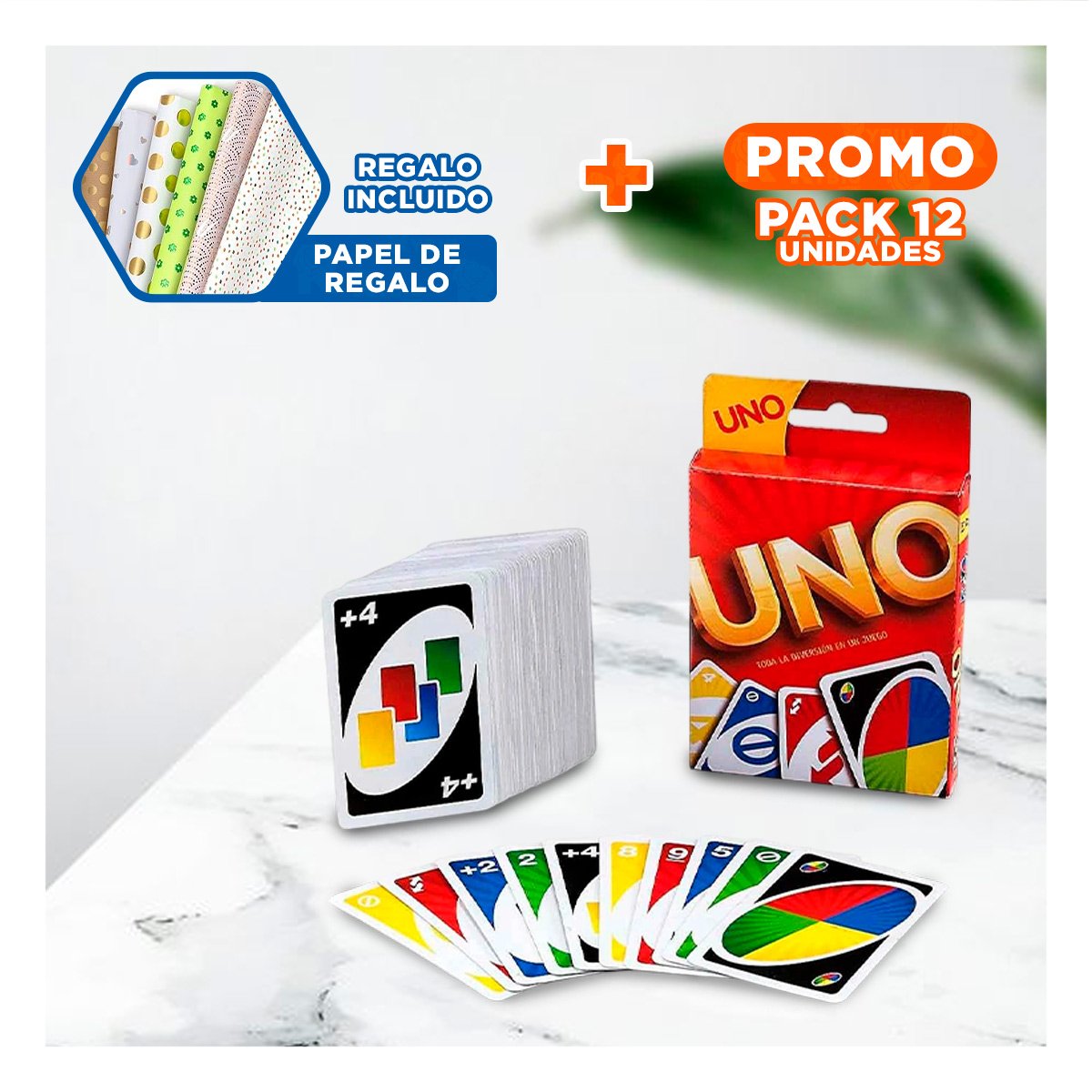PACK12 CARTONES UNO PARA COMPARTIR JUEGOS SOCIALES YPAPEL REGALO - 1