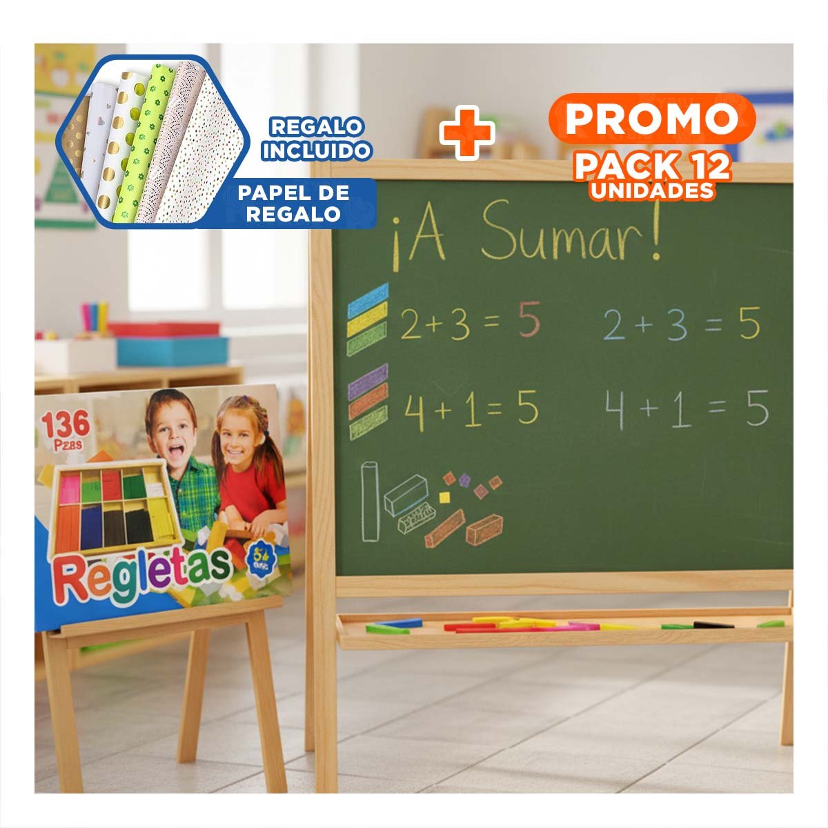 PACK12 REGLETAS MULTICOLOR COMBINADAS CON 74 PIEZAS YPAPEL REGALO - 1