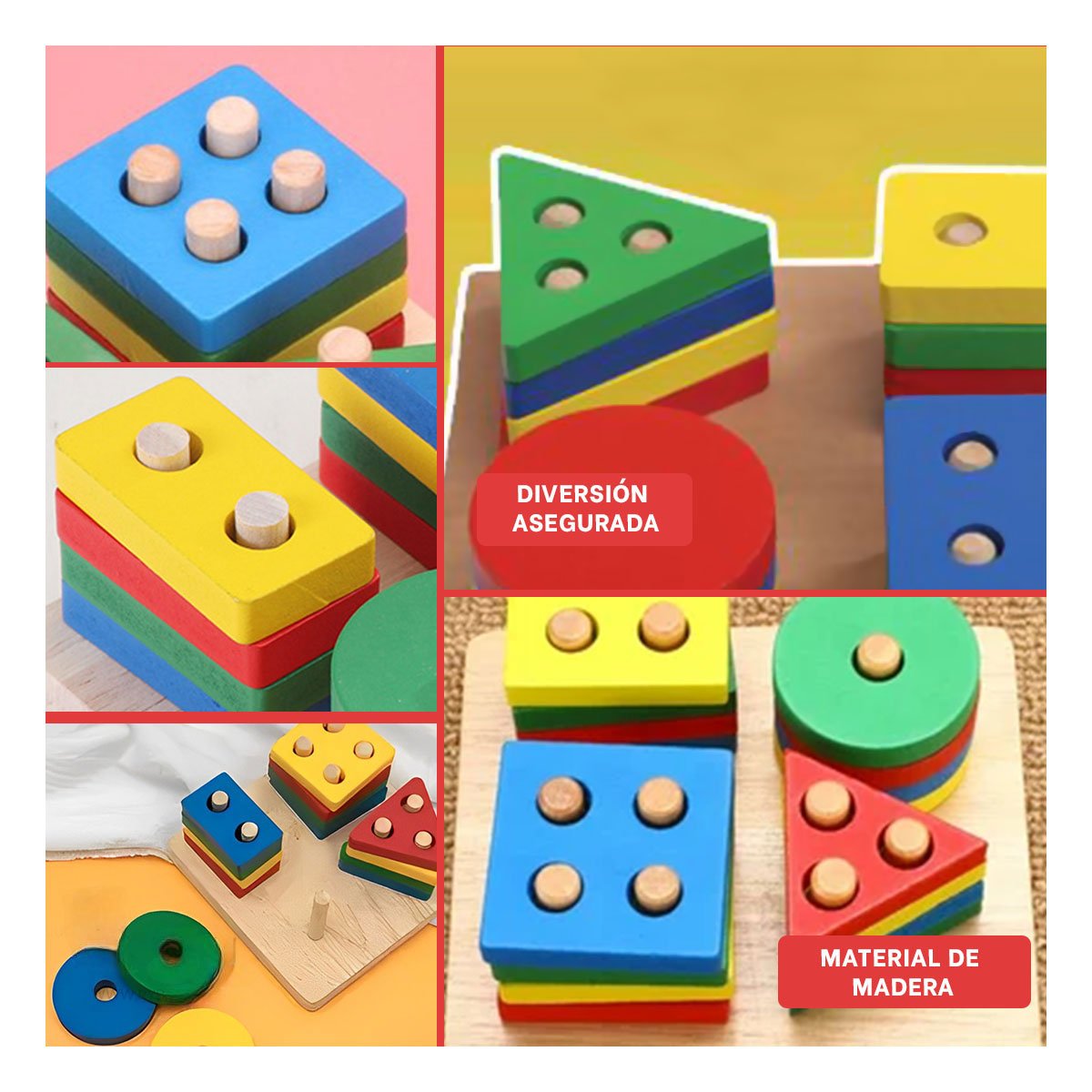 PACK2 JUGUETE DE ENCAJE DIDACTICO DE 4 FIGURAS MULTICOLOR DIVERTIDO YPAPEL REGALO - 3
