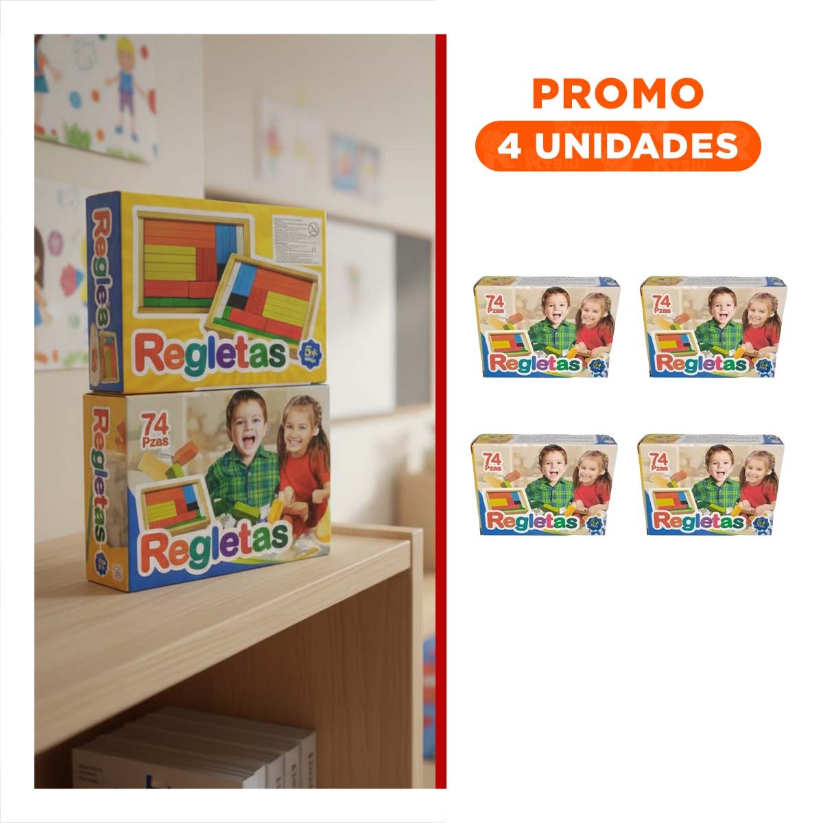 PACK4 REGLETAS MULTICOLOR CON 74 PIEZAS EDUCATIVAS YREGALO STICKER - 1