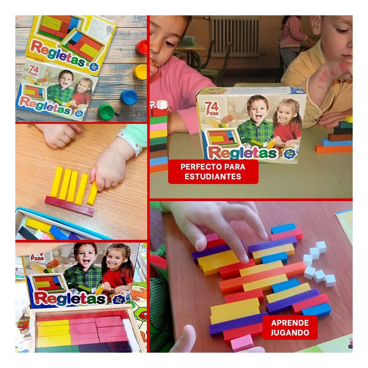 PACK4 REGLETAS MULTICOLOR CON 74 PIEZAS EDUCATIVAS YREGALO STICKER - 2