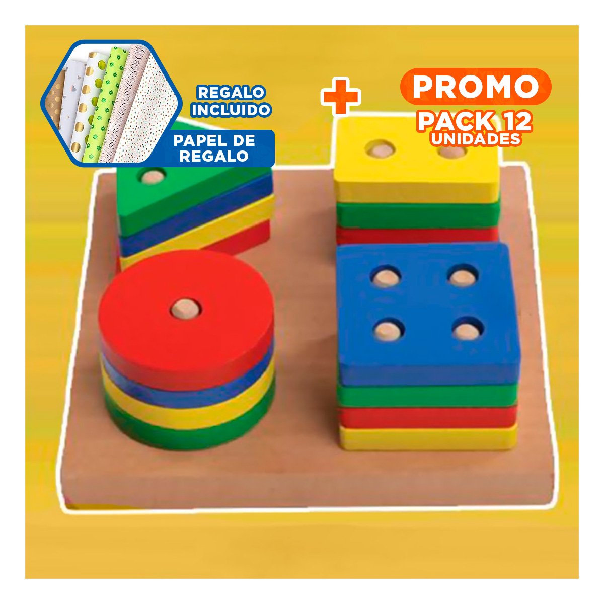 PACK12 ENSAMBLE DE 4 FIGURAS MULTICOLOR DIDACTICO Y DIVERTIDO YPAPEL REGALO - 1