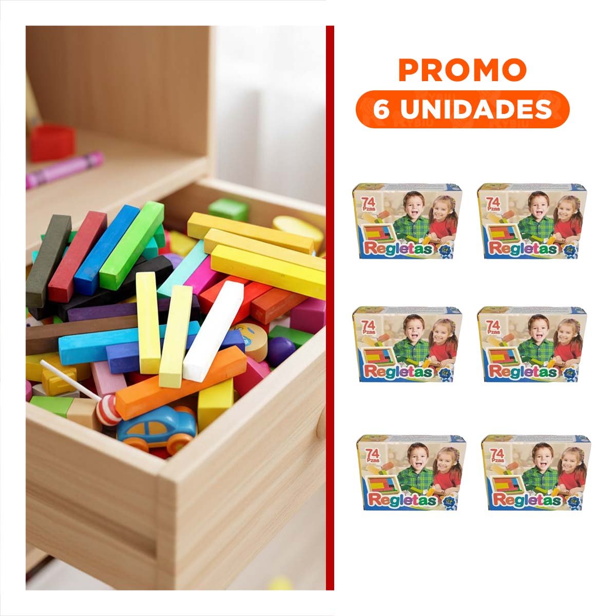 PACK6 SET MULTICOLOR DE REGLETAS CON 74 PIEZAS NUMERICAS - 1