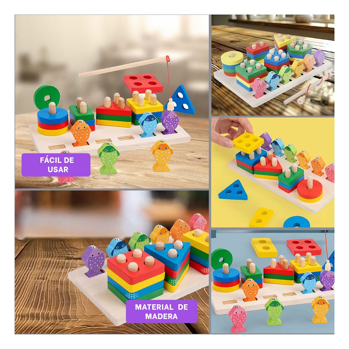 PACK4 MONTAJE GEOMETRICO Y PECES EDUCATIVO COLORIDO YREGALO STICKER - 2
