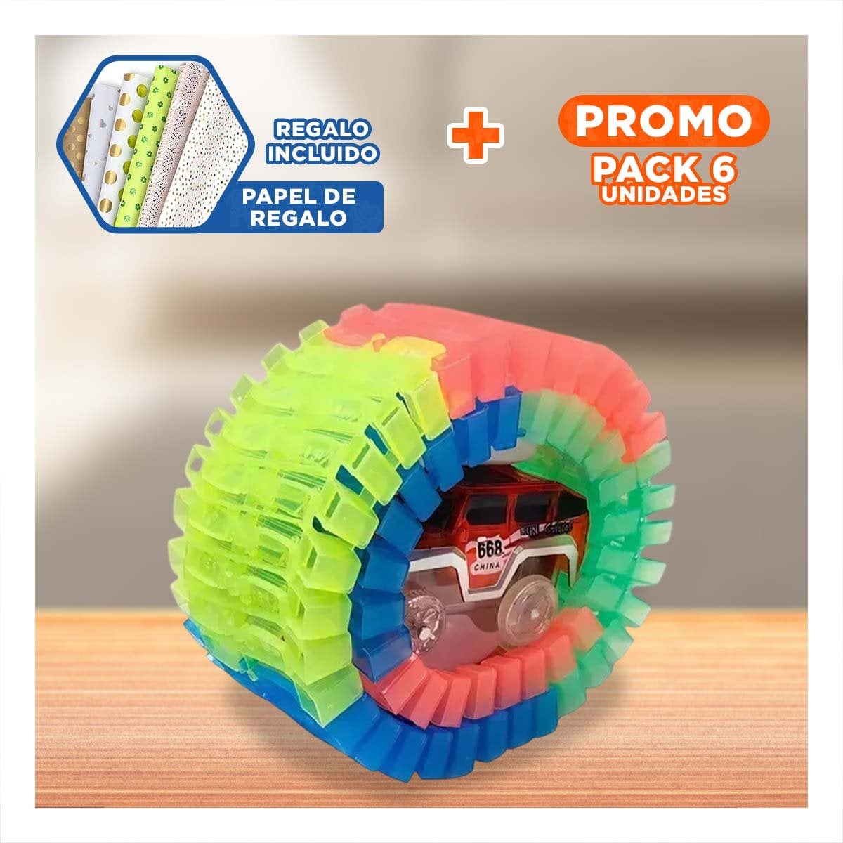 PACK6 TRAYECTO CREATIVO CON MINI CARRO Y ACCESORIOS PARA DIVERSION YPAPEL REGALO - 1