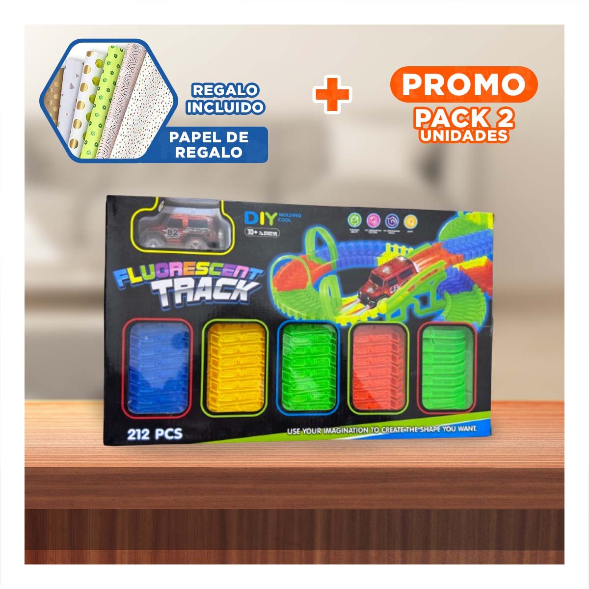 PACK2 SISTEMA INTERACTIVO CON MINI CARRO Y PISTAS PARA JUEGO EN HOGAR YPAPEL REGALO - 1