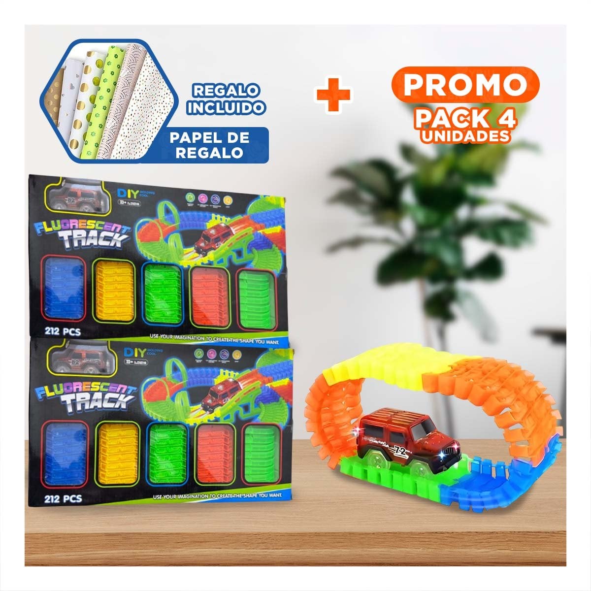 PACK4 MODULO INTERACTIVO CON MINI CARRO Y PISTAS PARA USO EN CASA YPAPEL REGALO - 1