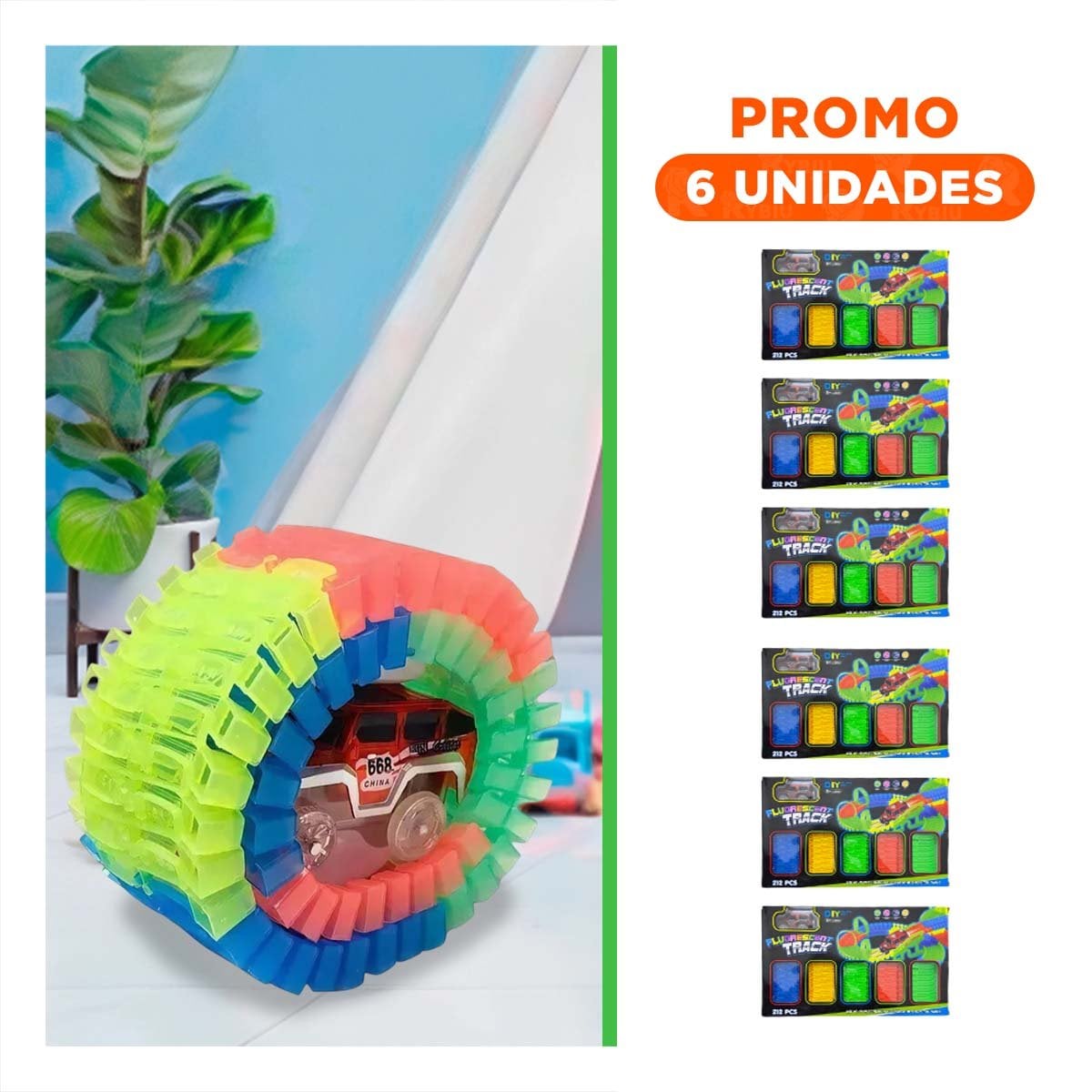 PACK6 CIRCUITO CREATIVO CON MINI CARRO Y PISTAS PARA JUEGO EN CASA - 1