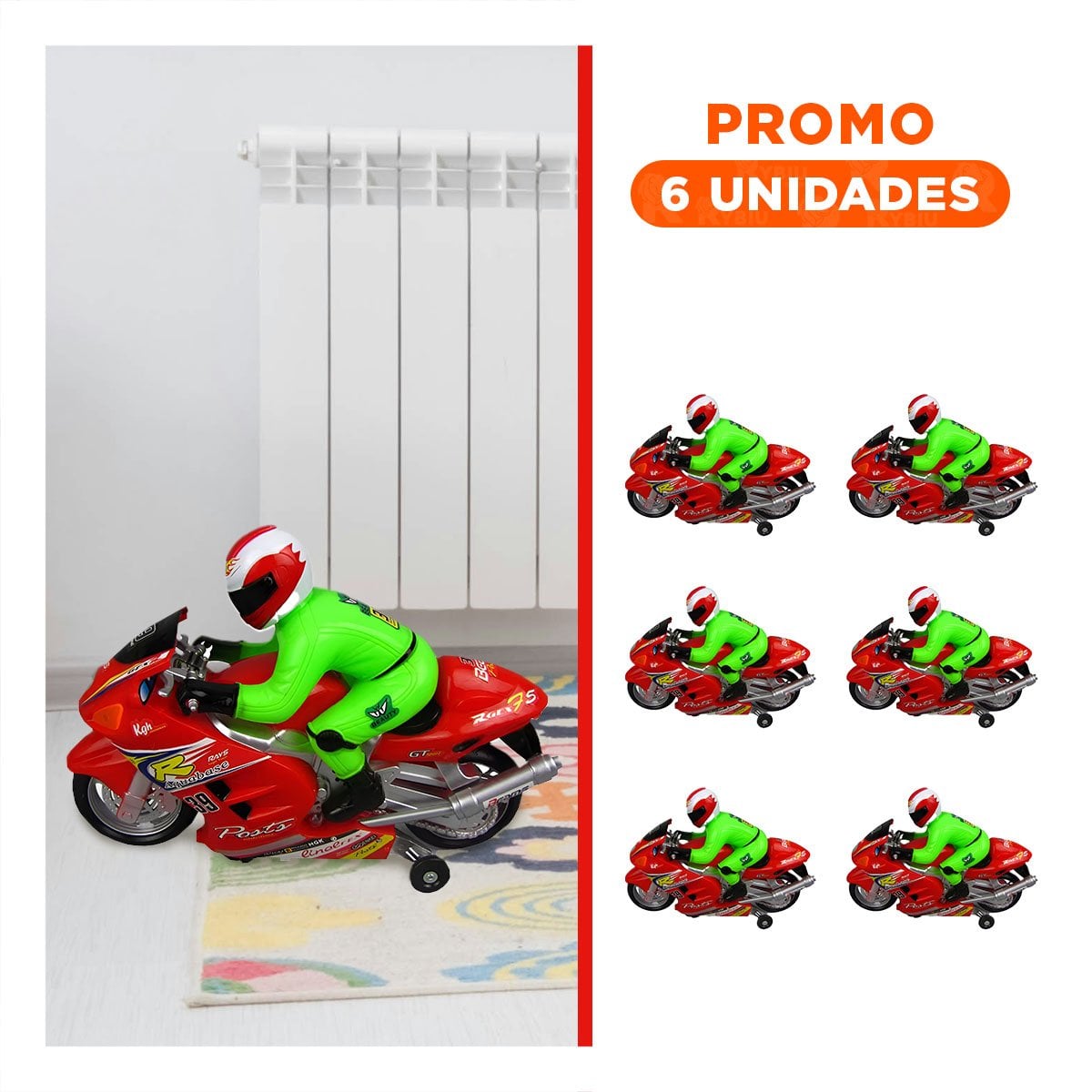 PACK6 APARATO DE CARRERA CON PILOTO ROJO PARA JUEGO INFANTIL DE ACCION - 1