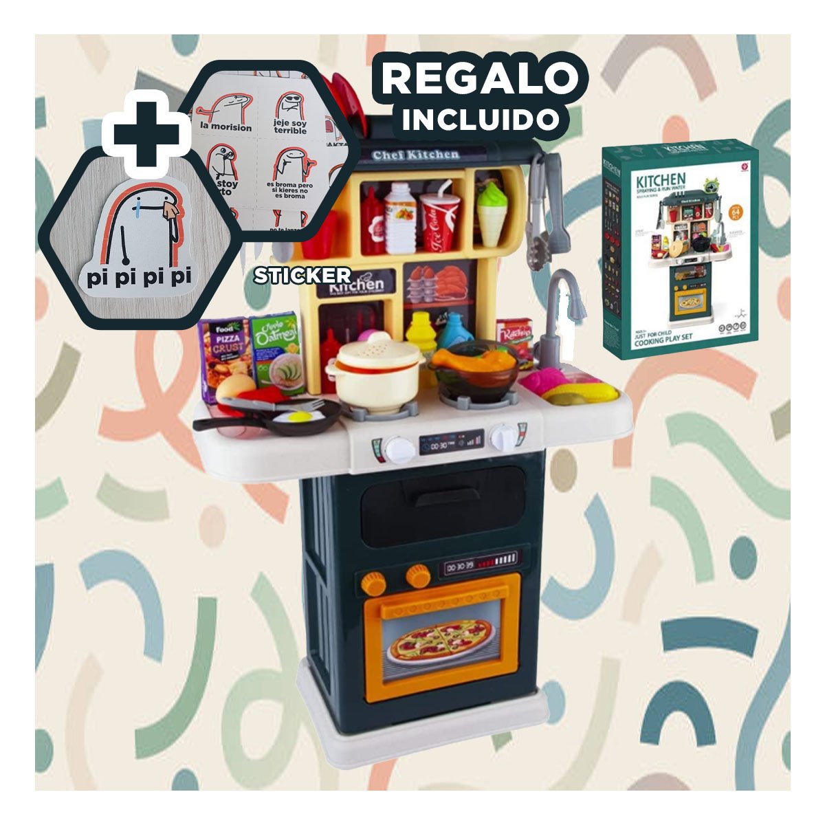 SET DE COCINA VERDE 64 PZS CON ACCESORIOS Y JUEGO DE AGUA YREGALO STICKER - 1