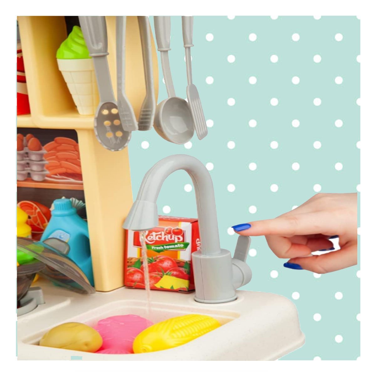 SET DE COCINA VERDE 64 PZS CON ACCESORIOS Y JUEGO DE AGUA YREGALO STICKER - 2