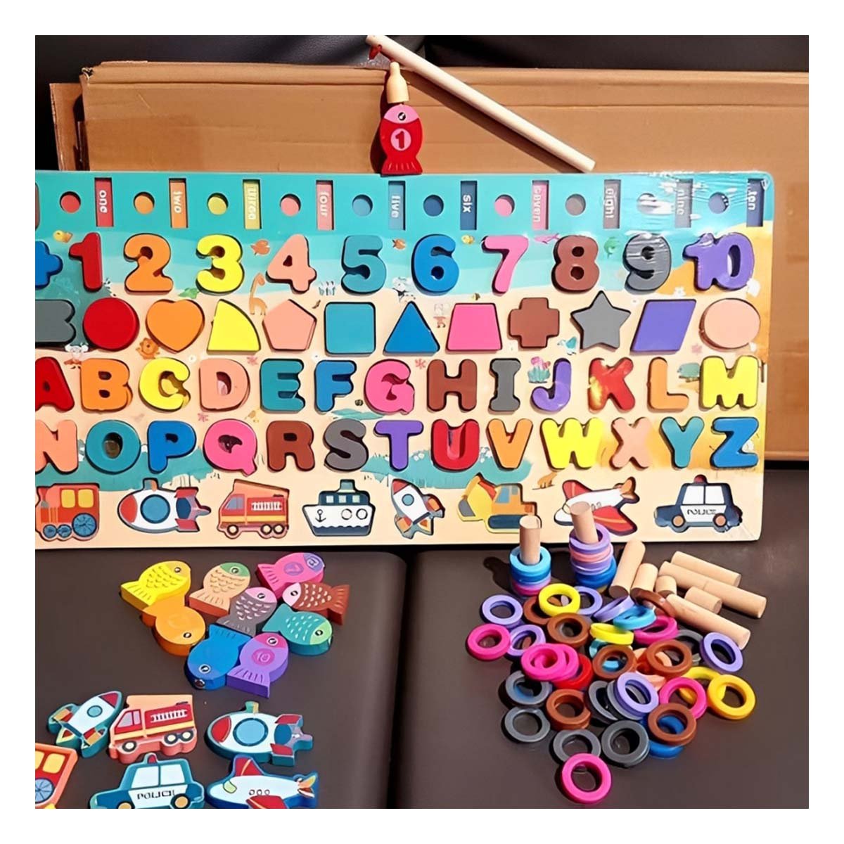 PACK4 MATERIAL EDUCATIVO INFANTIL DE PESCA CON NUMEROS Y FORMAS YPAPEL REGALO - 2