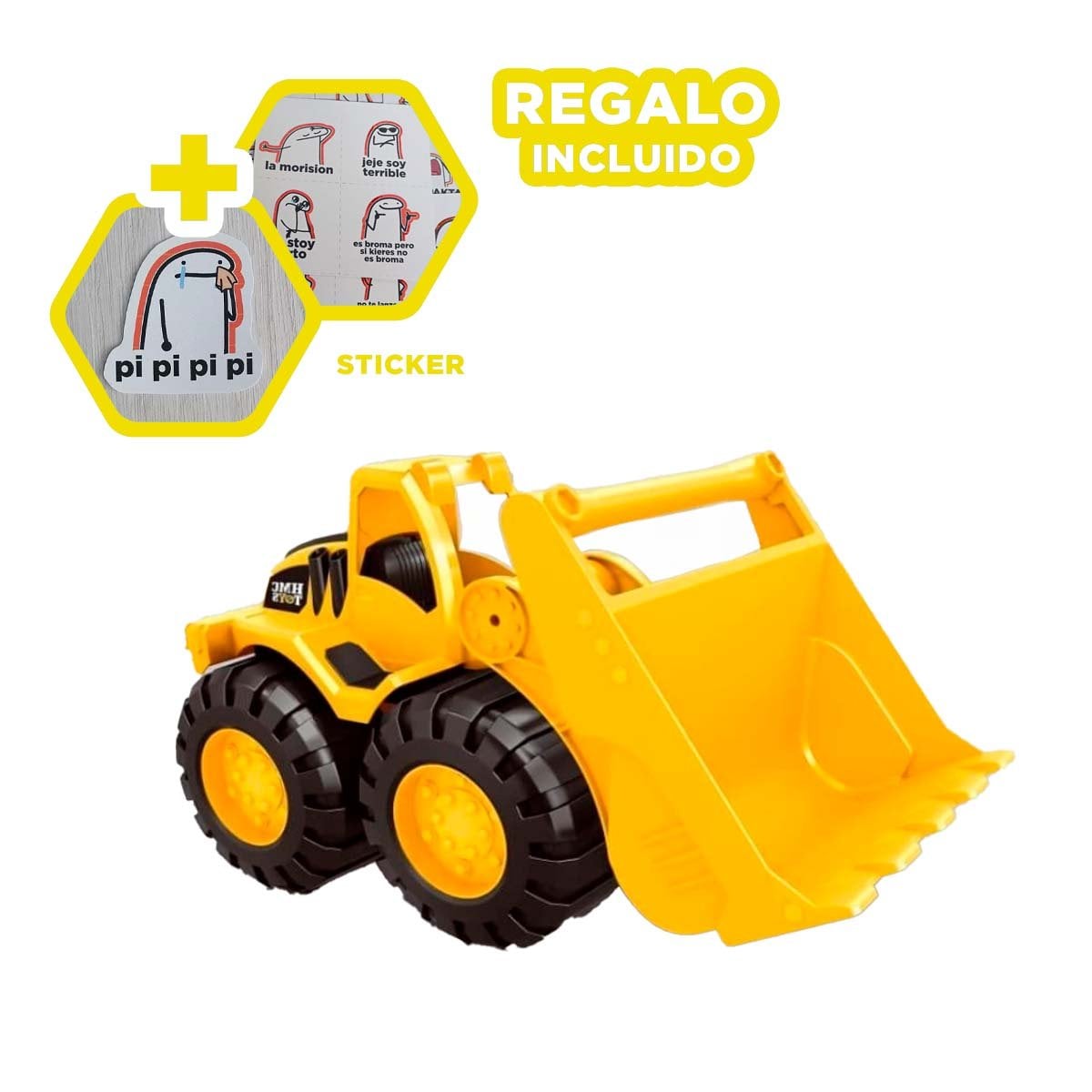 JUGUETE DE EXCAVACION BRAZO DELANTERO 19,5X32CM AMARILLO YREGALO STICKER - 1