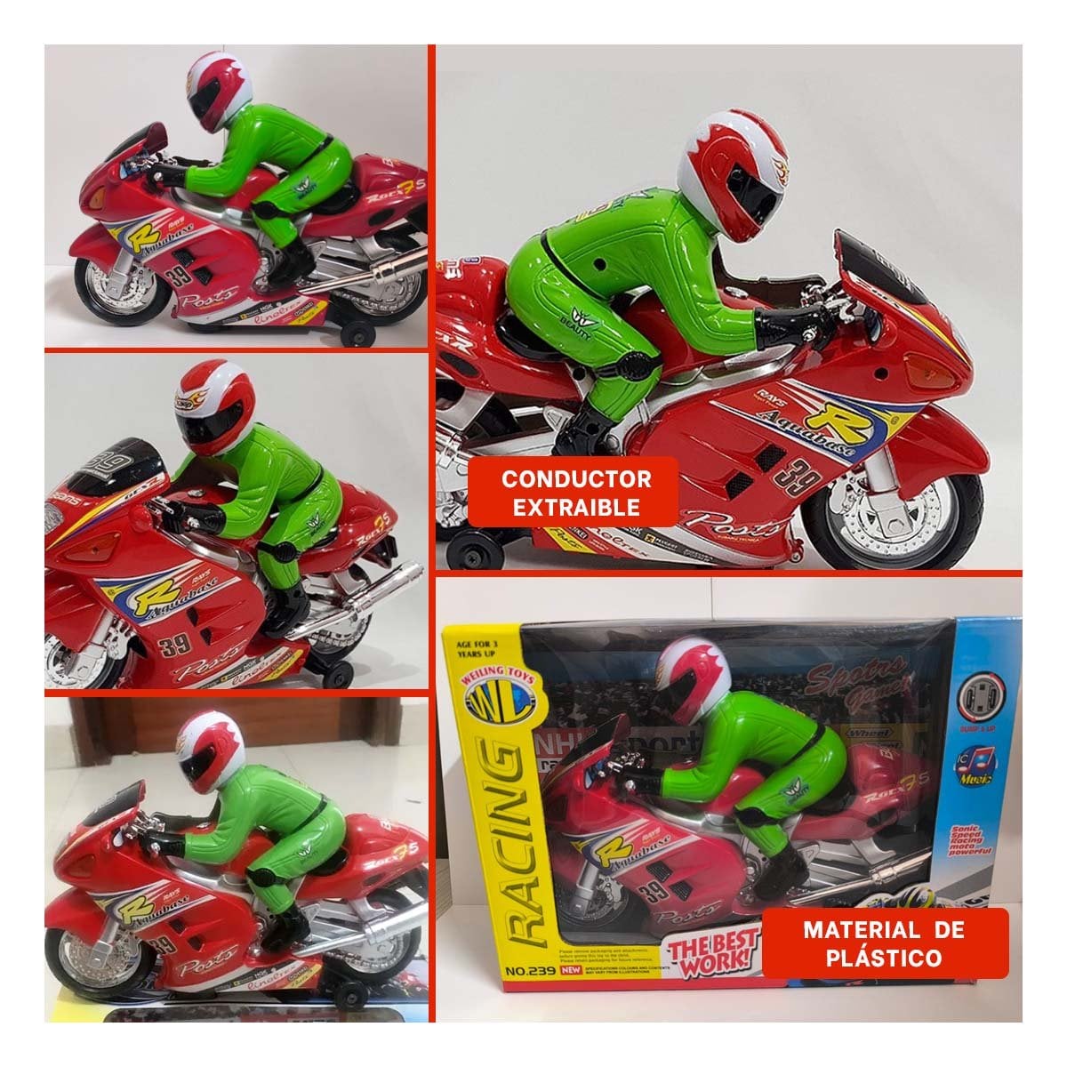 PACK4 EQUIPO DE VELOCIDAD CON PILOTO ROJO PARA ESCENARIOS DE FANTASIA YREGALO STICKER - 2