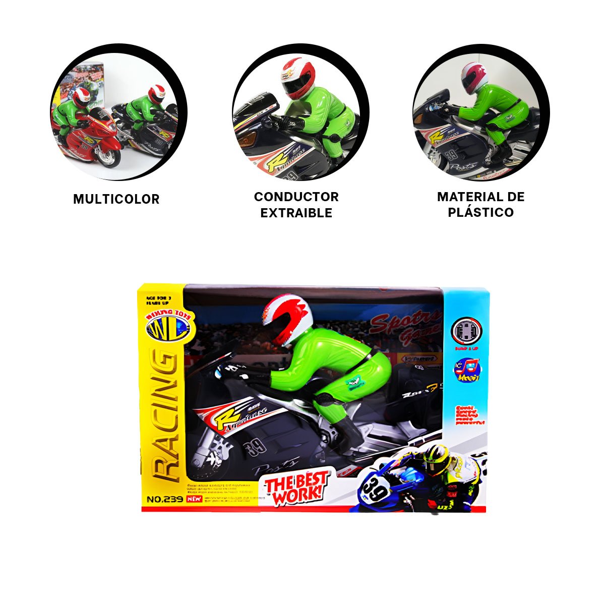 MOTOCICLETA INFANTIL CON PILOTO NEGRO PARA ESCENARIOS DE CARRERA - 3