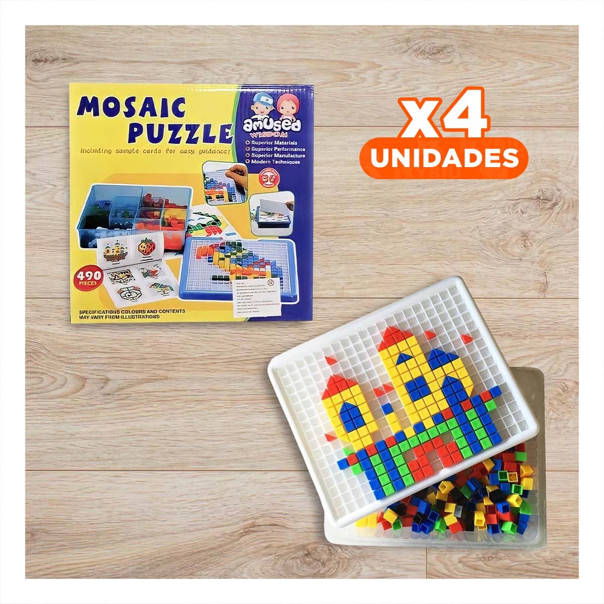 PACK4 TABLERO DIDACTICO 490 PIEZAS MULTICOLOR PARA DESARROLLO MENTAL INFANTIL - 1