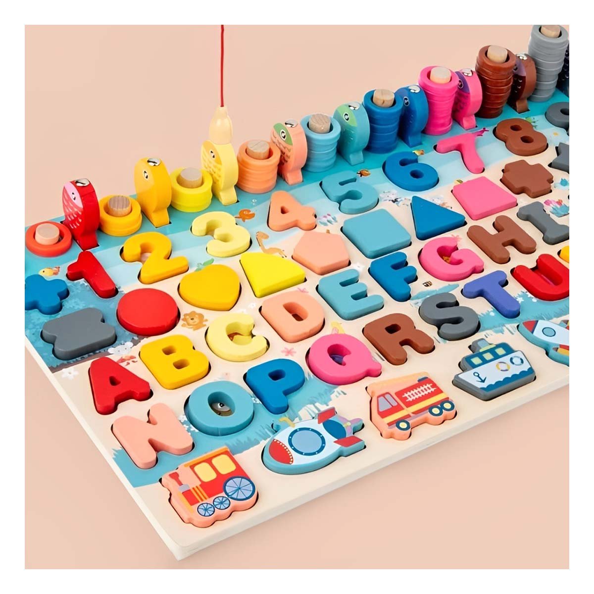 PACK2 MATERIAL DIDACTICO DE PESCA MULTICOLOR CON NUMEROS FORMAS Y ABECEDARIO YPAPEL REGALO - 5