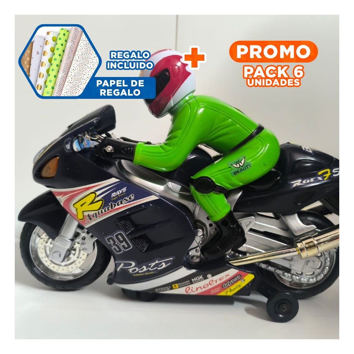 PACK6 TRANSPORTE DEPORTIVO CON PILOTO NEGRO PARA FANTASIA Y ACCION YPAPEL REGALO - 1