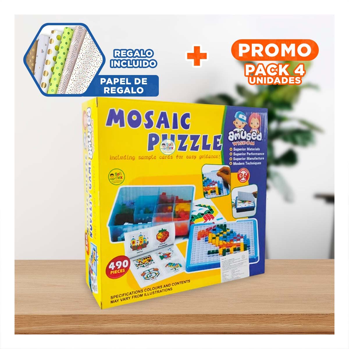 PACK4 TABLERO COLORIDO 490 PIEZAS MULTICOLOR PARA APRENDIZAJE Y DIVERSION YPAPEL REGALO - 1