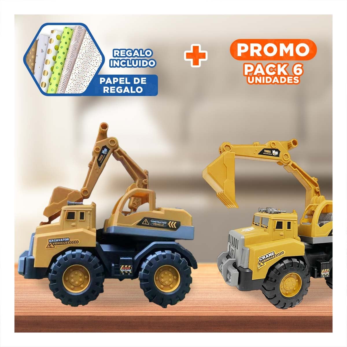 PACK6 BRAZO EXCAVADOR DE OBRA 23X35CM AMARILLO INFANTIL YPAPEL REGALO - 1