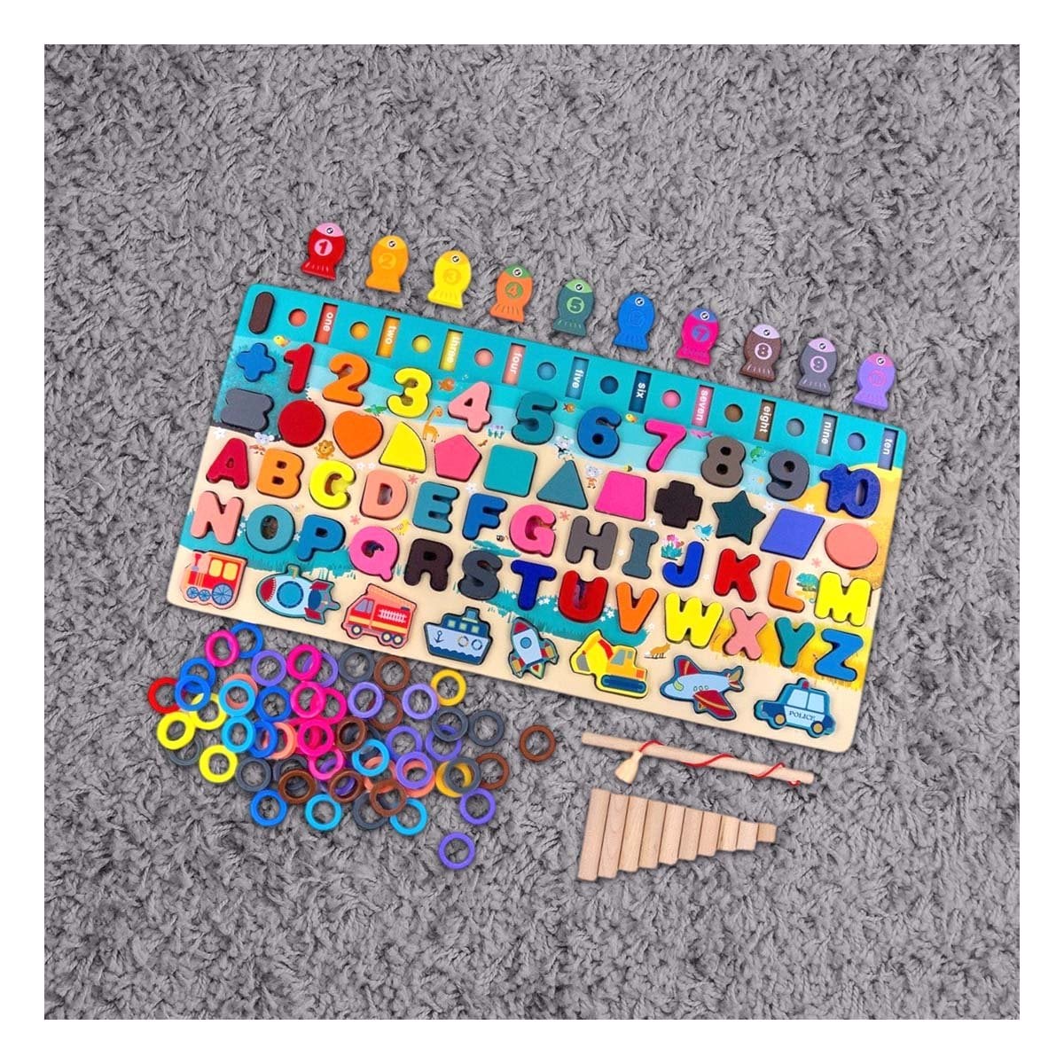 PACK6 JUGUETE EDUCATIVO DE PESCA CON PIEZAS MULTICOLOR PARA NINOS YPAPEL REGALO - 2