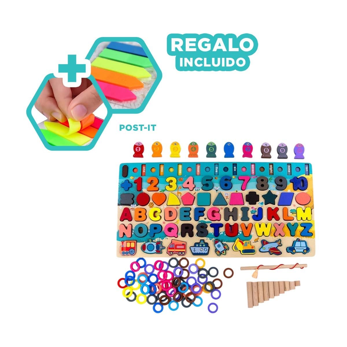 PACK6 JUGUETE EDUCATIVO DE PESCA CON PIEZAS MULTICOLOR PARA NINOS YPAPEL REGALO - 3