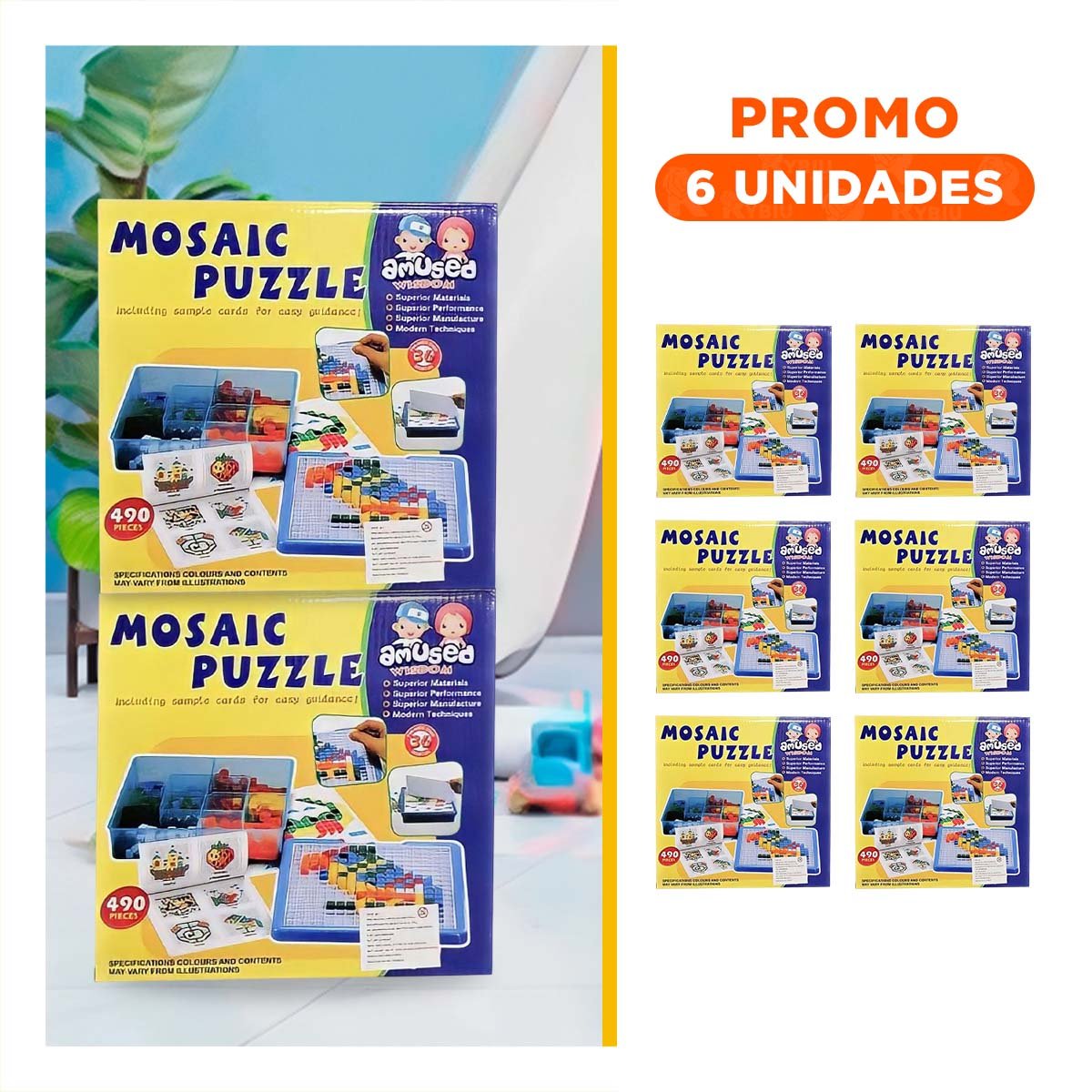 PACK6 ACTIVIDAD MOSAICO 490 PIEZAS MULTICOLOR PARA NINOS Y FAMILIA EN HOGAR - 1