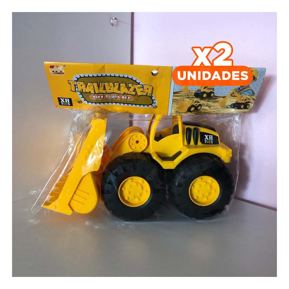 PACK2 MAQUINARIA DE JUGUETE BRAZO DELANTERO 19,5X32CM AMARILLO RESISTENTE YREGALO STICKER - 1