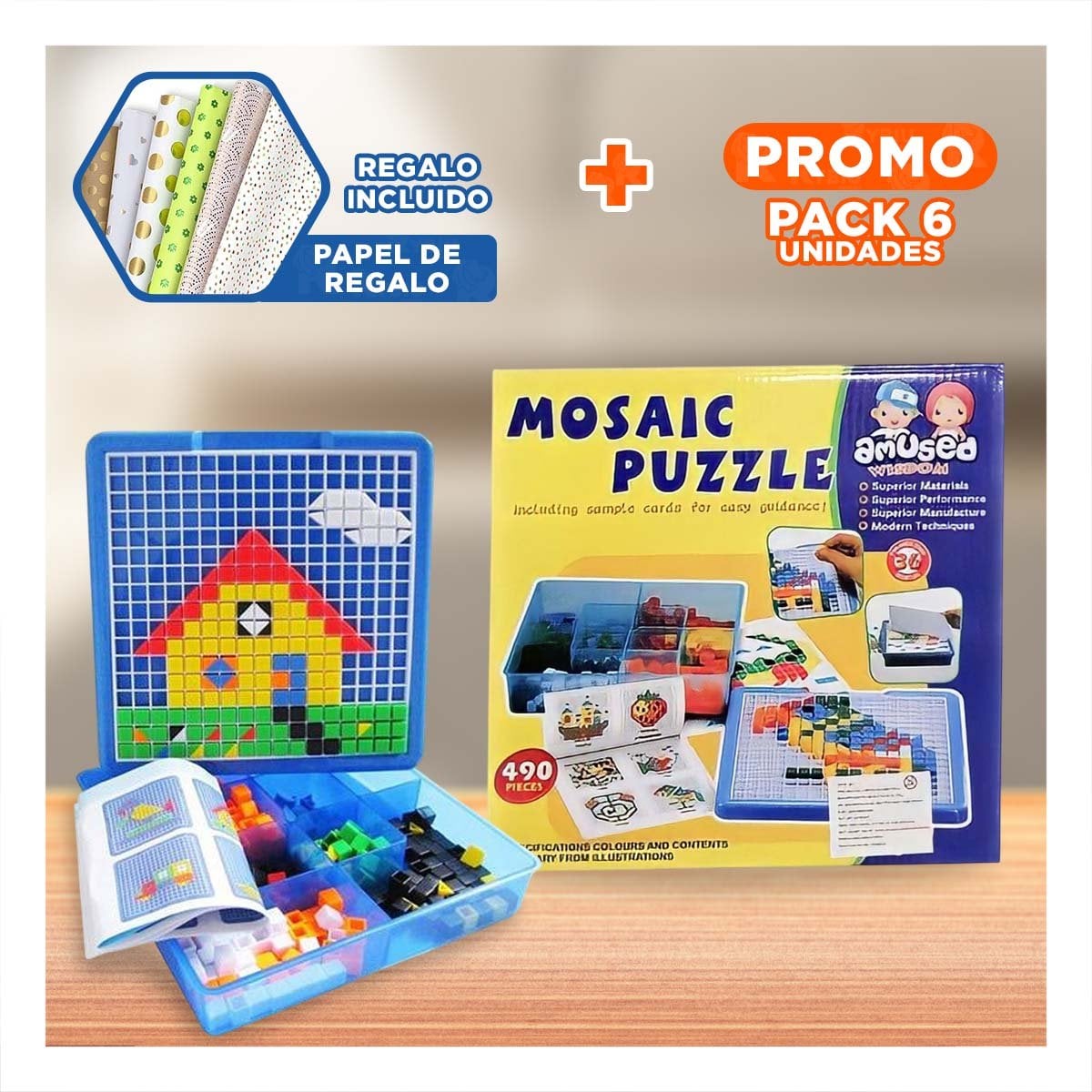 PACK6 ACTIVIDAD CREATIVA 490 PIEZAS MULTICOLOR PARA TIEMPO LIBRE EN CASA YPAPEL REGALO - 1