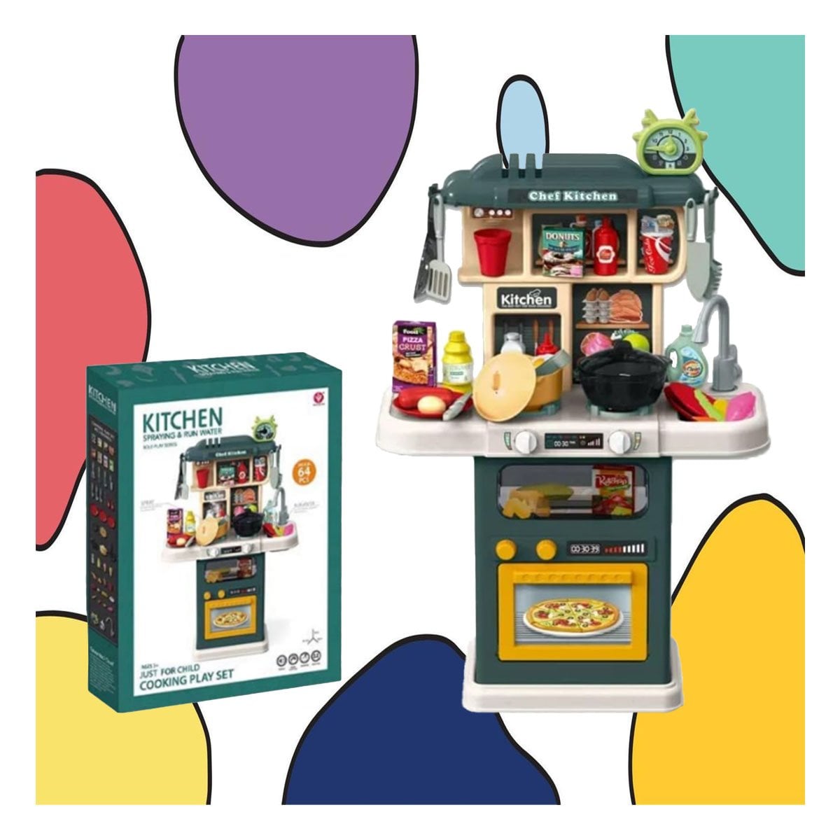SET DE COCINA CON ROCIO Y CHORRO DE AGUA 64 PZS VERDE INFANTIL - 2