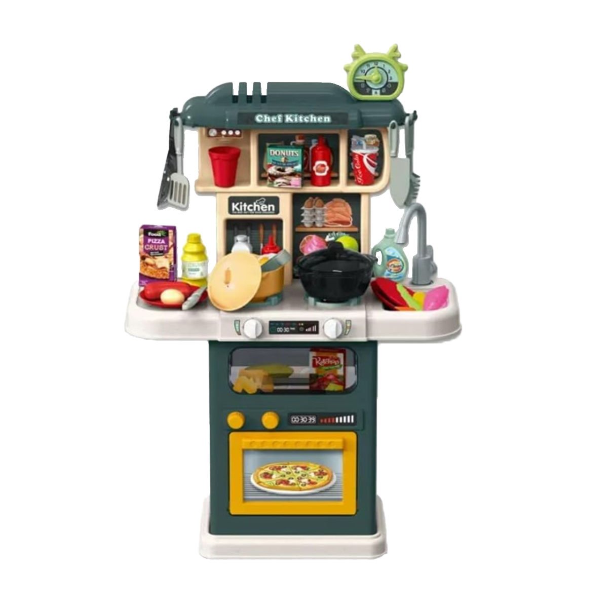 SET DE COCINA INFANTIL 64 PZS VERDE CON FUNCION DE AGUA YPAPEL REGALO - 1