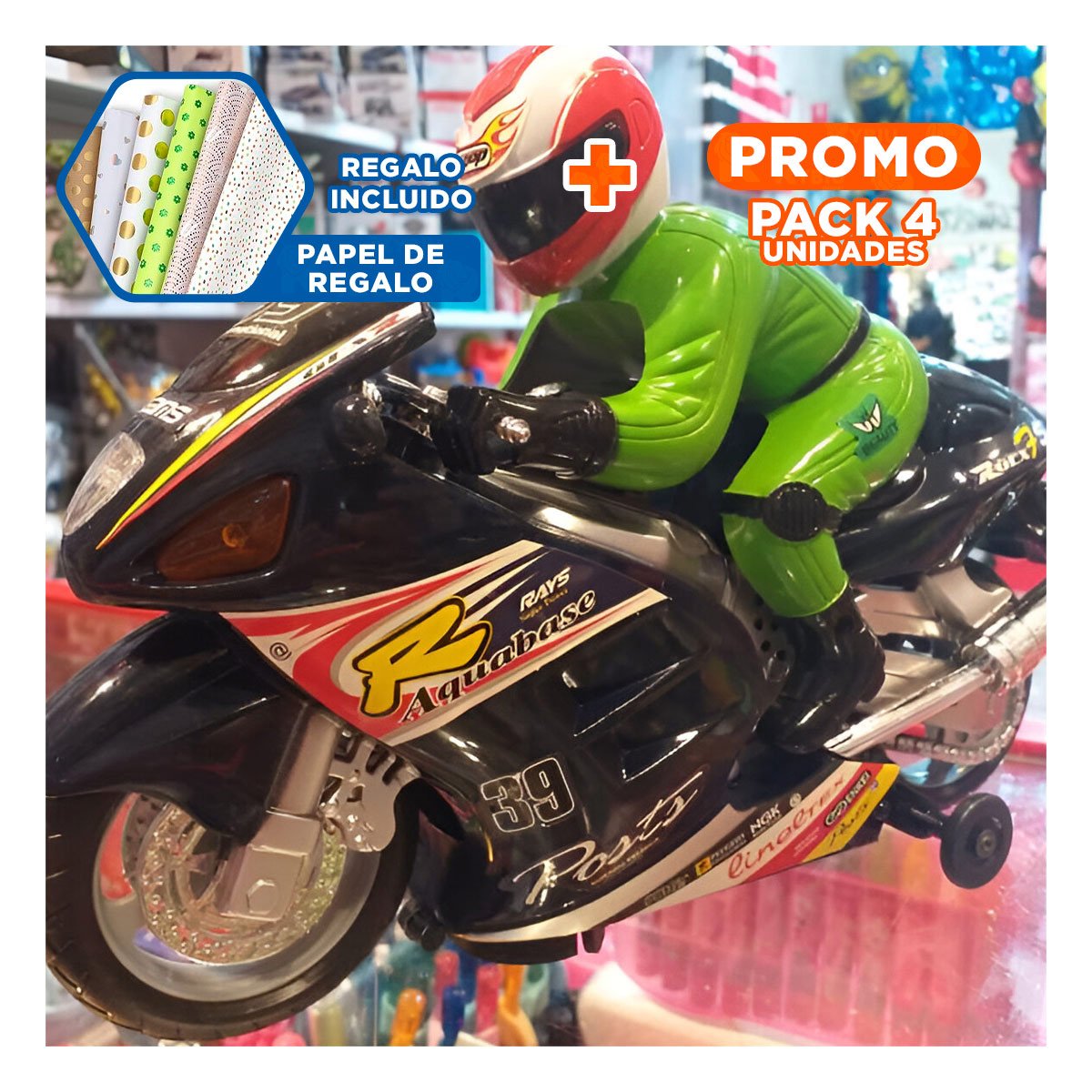 PACK4 MODELO DE VELOCIDAD CON PILOTO NEGRO PARA JUEGO DINAMICO YPAPEL REGALO - 1