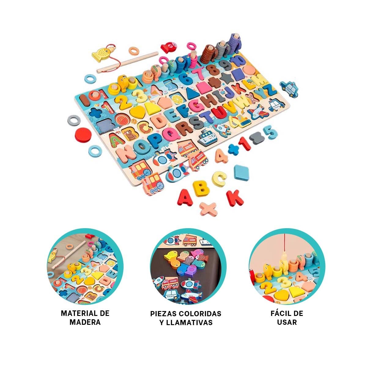 PANEL DIDACTICO DE PESCA CON CONTENIDO EDUCATIVO MULTICOLOR PARA NINOS - 3