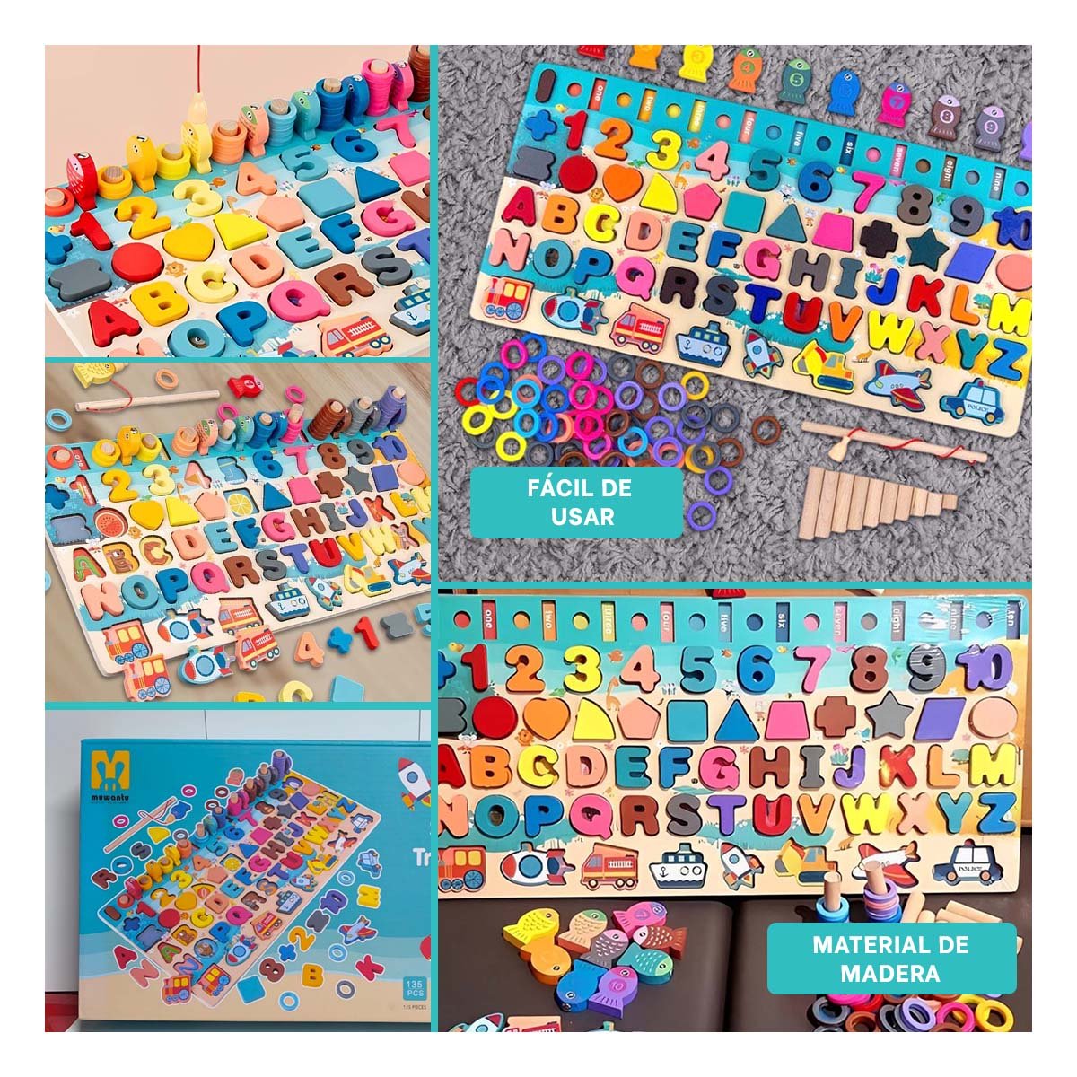 PANEL DIDACTICO DE PESCA CON CONTENIDO EDUCATIVO MULTICOLOR PARA NINOS - 5
