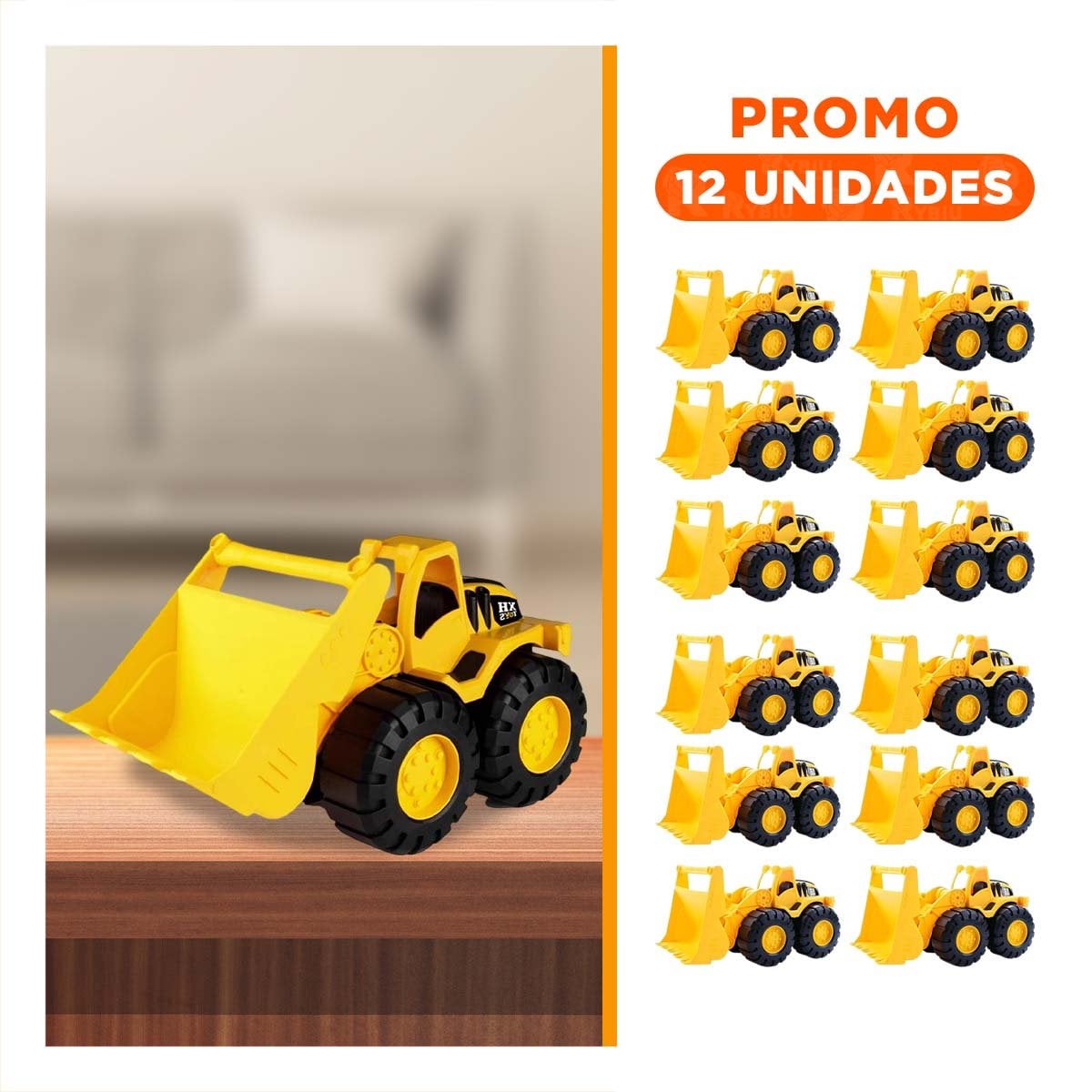 PACK12 CARGADOR DE OBRA BRAZO DELANTERO 19,5X32CM AMARILLO YREGALO STICKER - 1