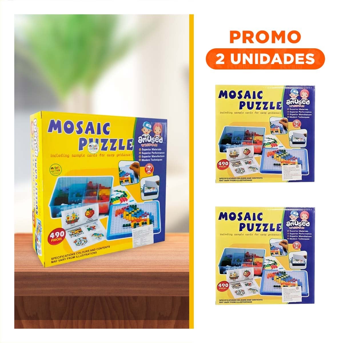 PACK2 MOSAICO DIDACTICO 490 PIEZAS MULTICOLOR PARA DESARROLLO MENTAL INFANTIL - 1