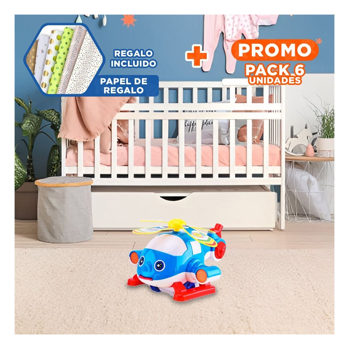 PACK6 ARTEFACTO GIRATORIO JALADOR AZUL PARA NINOS CON RESISTENTE YPAPEL REGALO - 1