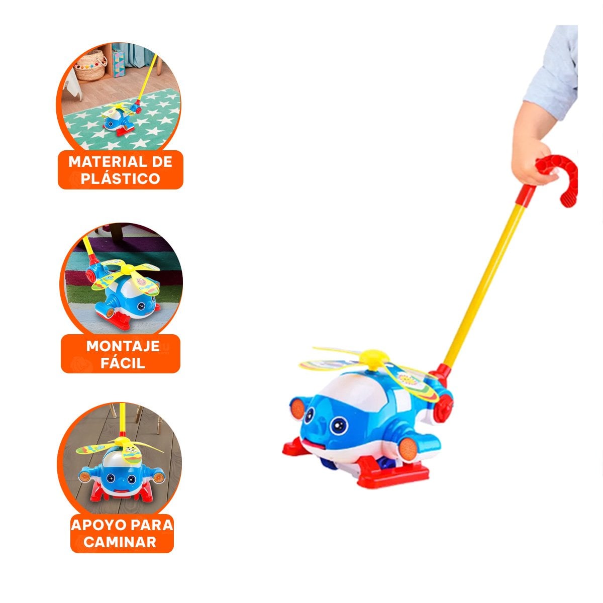 VEHICULO GIRATORIO AZUL CON JALADOR PARA NINOS CON ESTILO MODERNO Y RESISTENTE - 3
