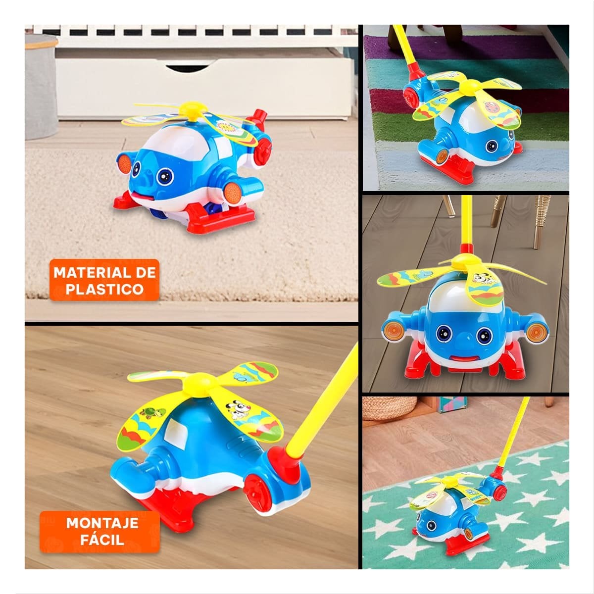 VEHICULO GIRATORIO AZUL CON JALADOR PARA NINOS CON ESTILO MODERNO Y RESISTENTE - 5