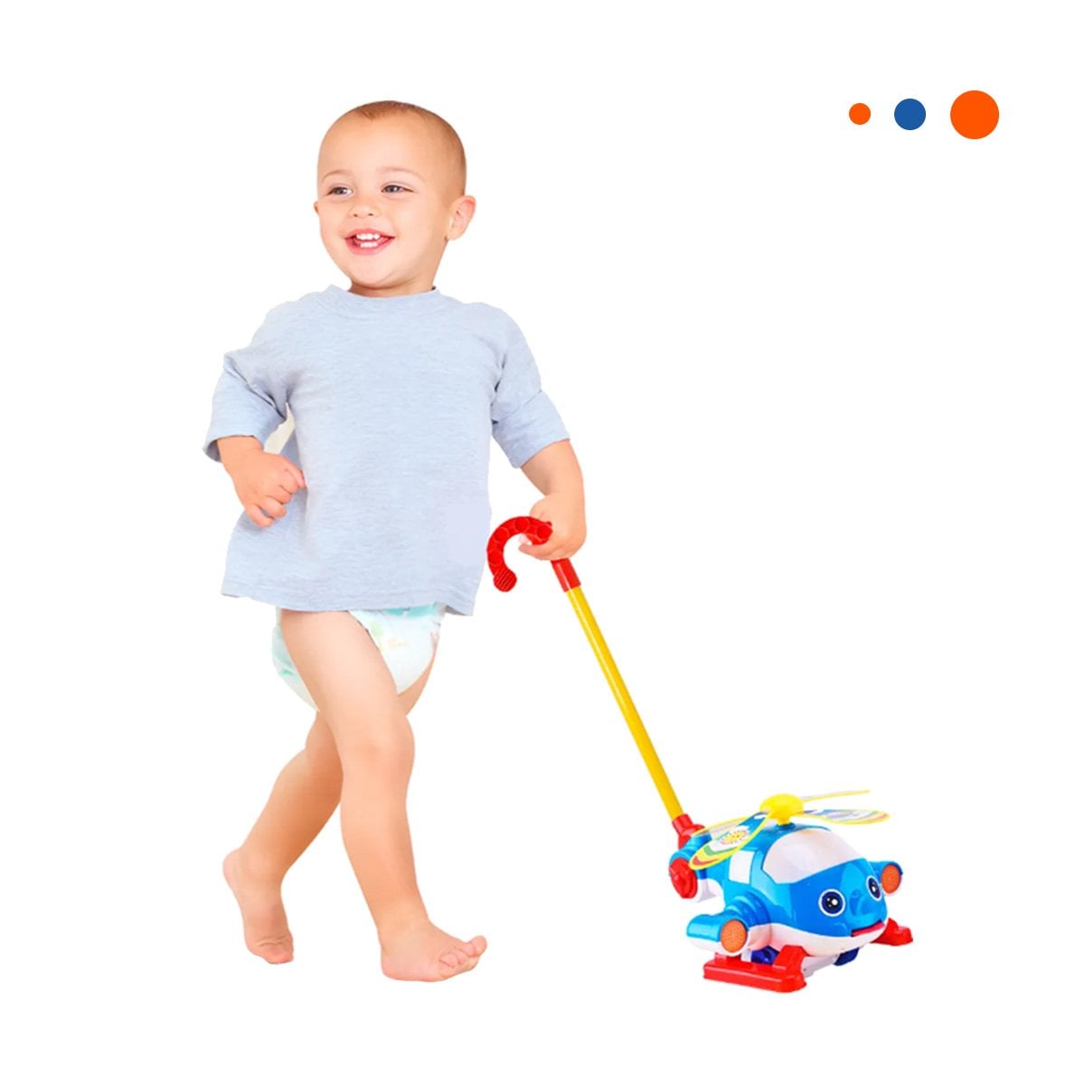 VEHICULO JALADOR AZUL GIRATORIO PARA NINOS CON MOVIMIENTO FLUIDO YREGALO STICKER - 3