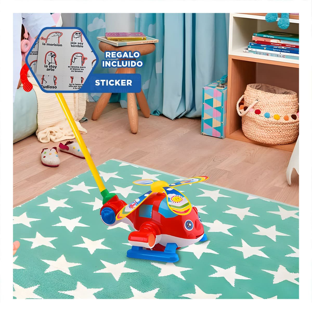 VEHICULO JALADOR ROJO GIRATORIO PARA NINOS CON MOVIMIENTO FLUIDO YREGALO STICKER - 1