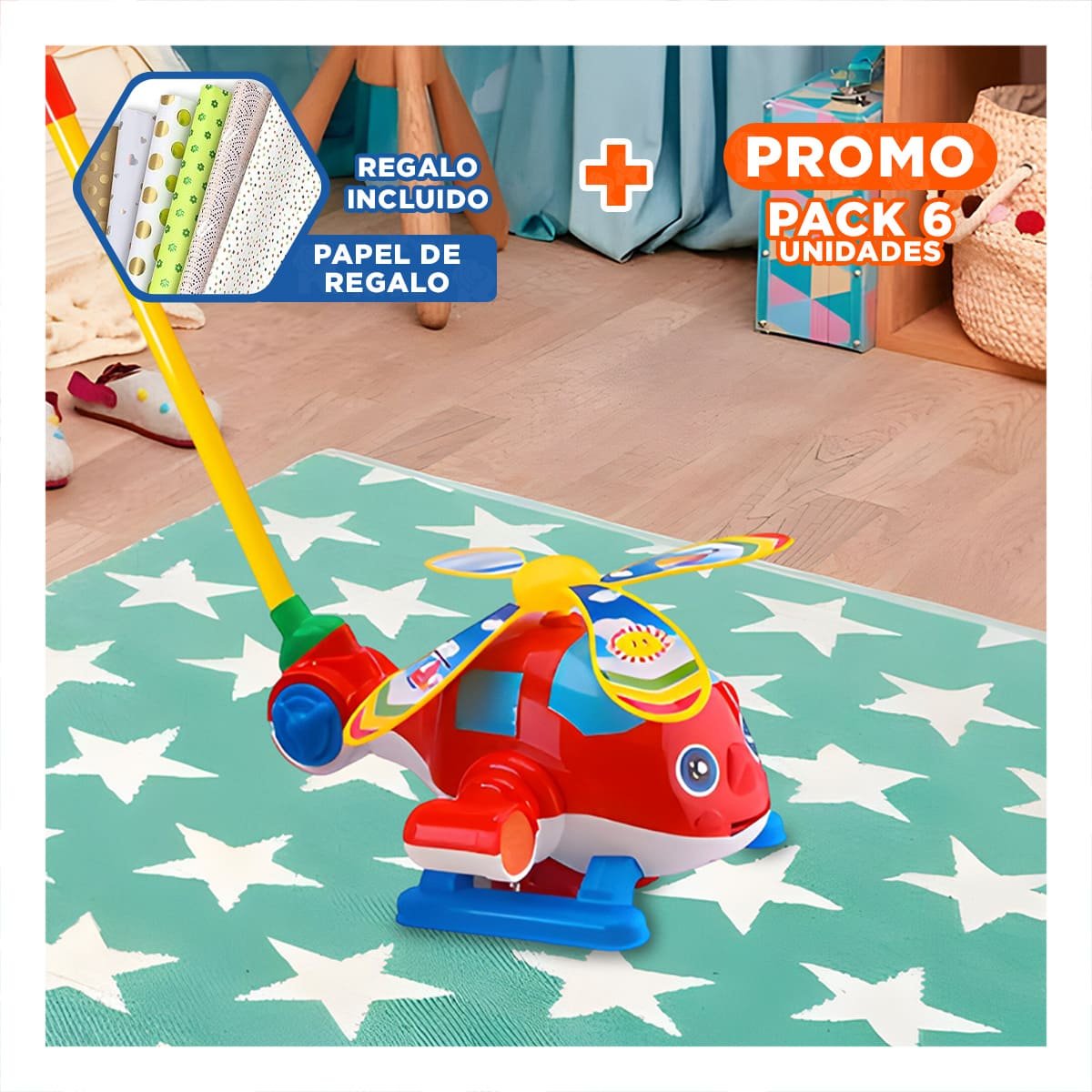 PACK6 ARTEFACTO GIRATORIO JALADOR ROJO PARA NINOS CON RESISTENTE YPAPEL REGALO - 1