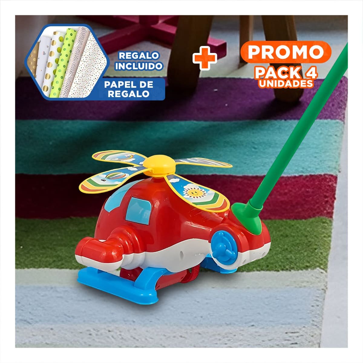PACK4 APARATO GIRATORIO JALADOR ROJO INFANTIL PARA JUEGOS DINAMICOS EN CASA YPAPEL REGALO - 1