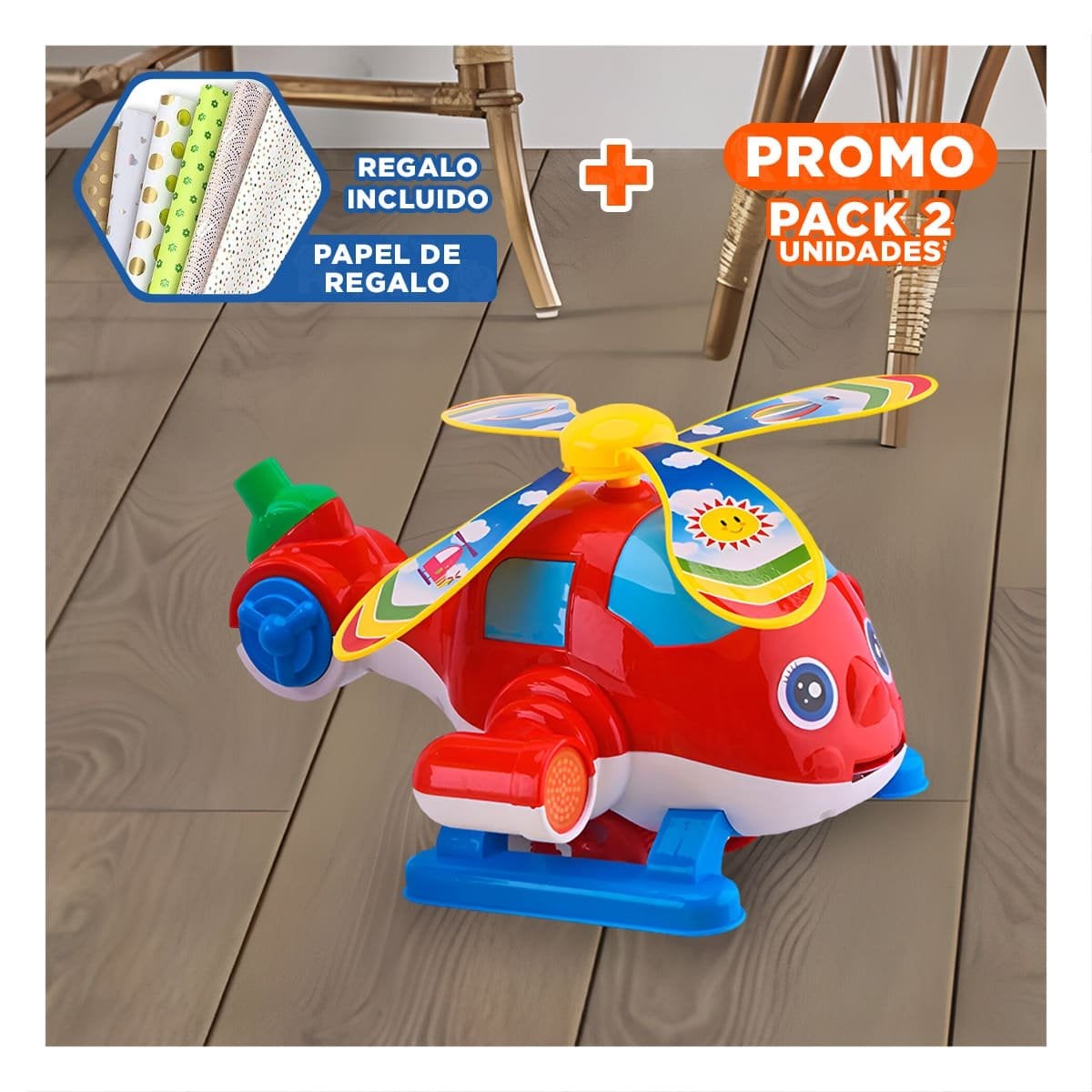 PACK2 AVION ROJO JALADOR GIRATORIO PARA NINOS CON MOVIMIENTO SUAVE YPAPEL REGALO - 1