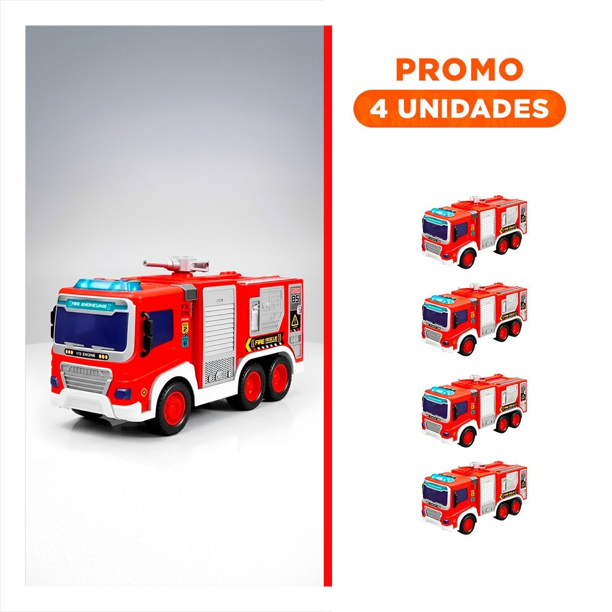 PACK4 UNIDAD ROJA DE BOMBEROS INFANTIL 30X11,5X13,5CM PARA DIVERSION YREGALO STICKER - 1