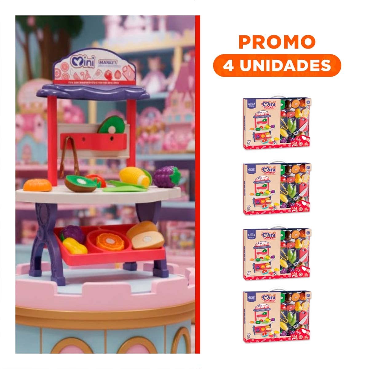 PACK4 CHICA TIENDA DE FRUTAS Y VERDURAS 30PZS ROSADO JUGUETE PARA NINAS YREGALO STICKER - 1